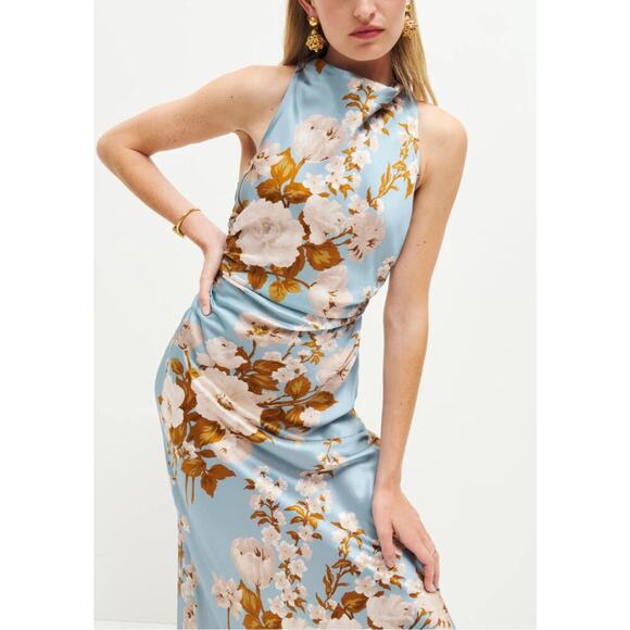 Reformation Casette Silk Dress in Serene Sz.10 NWT Preppy...